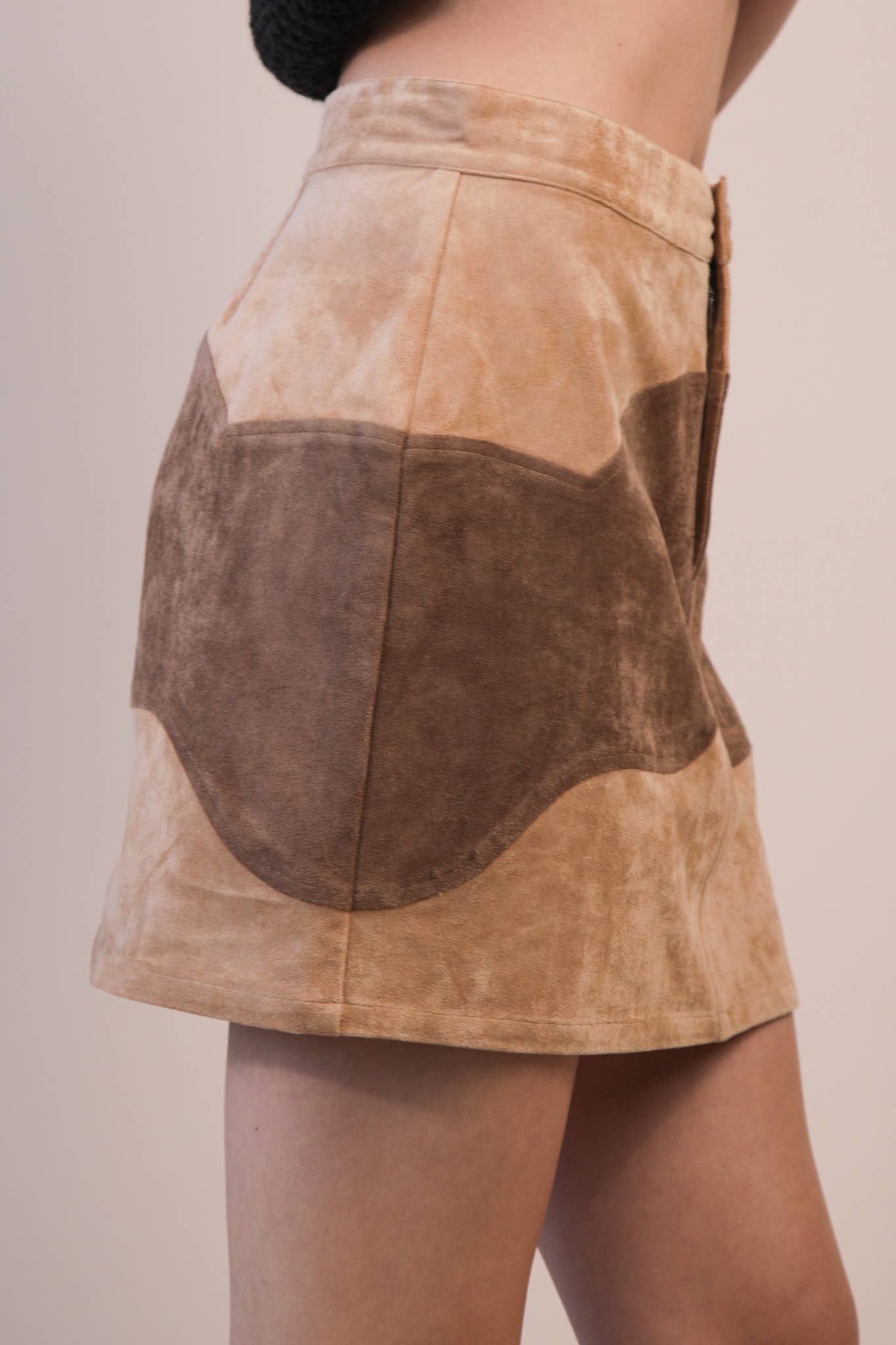 Color Block Suede Mini Skirt