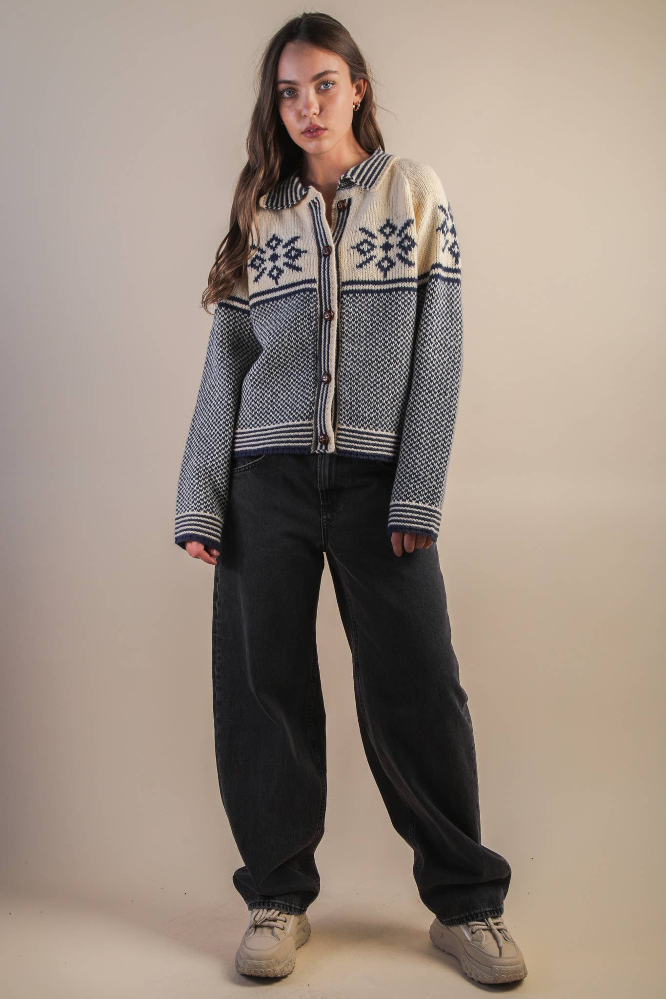 Collared Knit Sweater Cardigan
