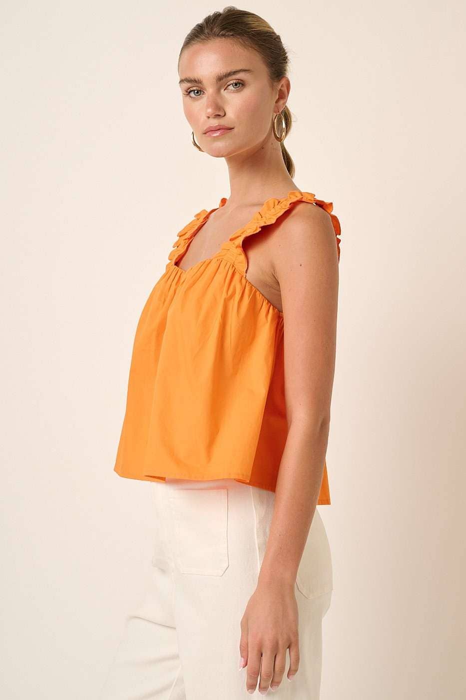 Orange Ruffle Crop Tank