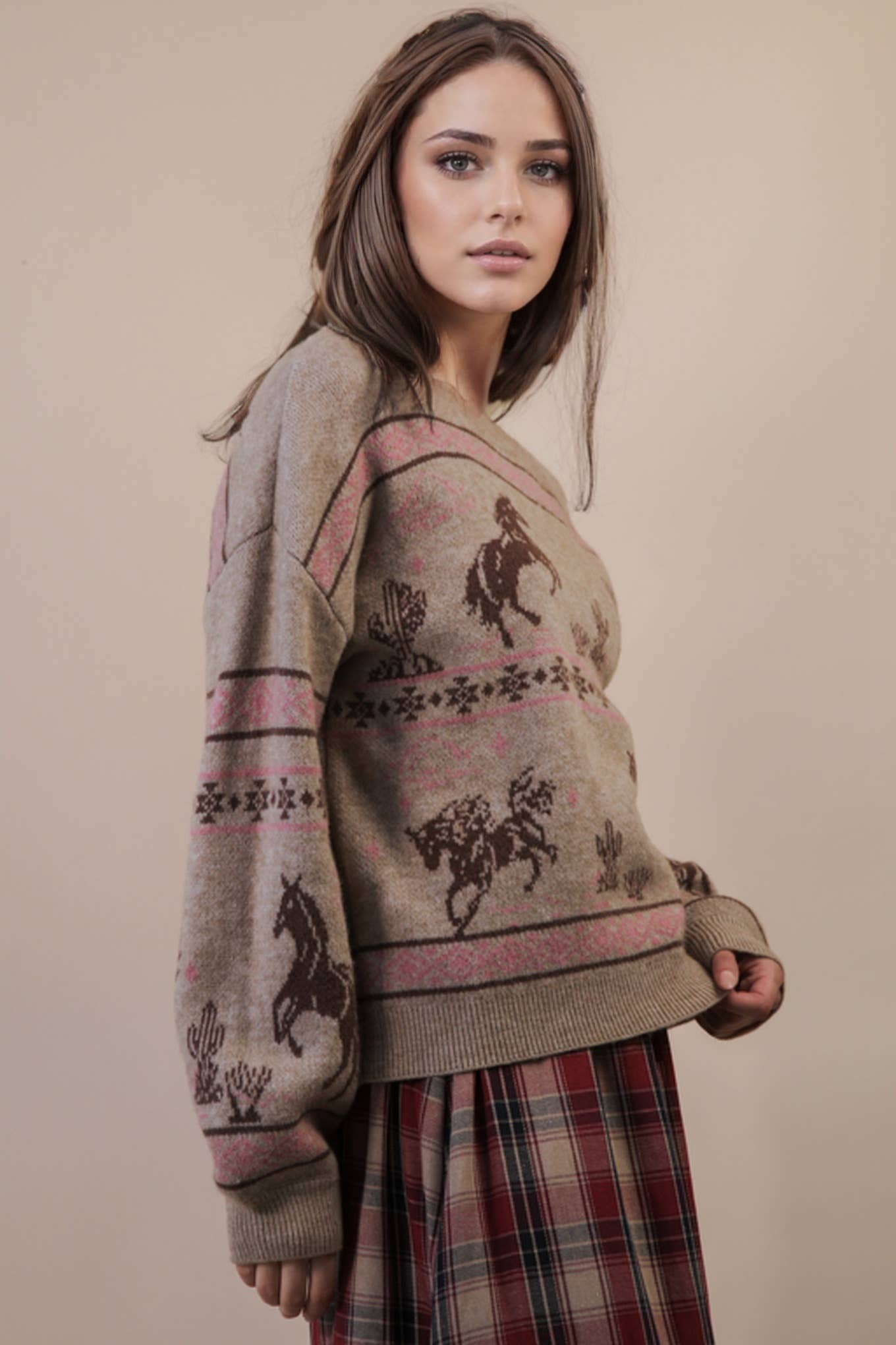 Oversized Western Knit Sweater Taupe
