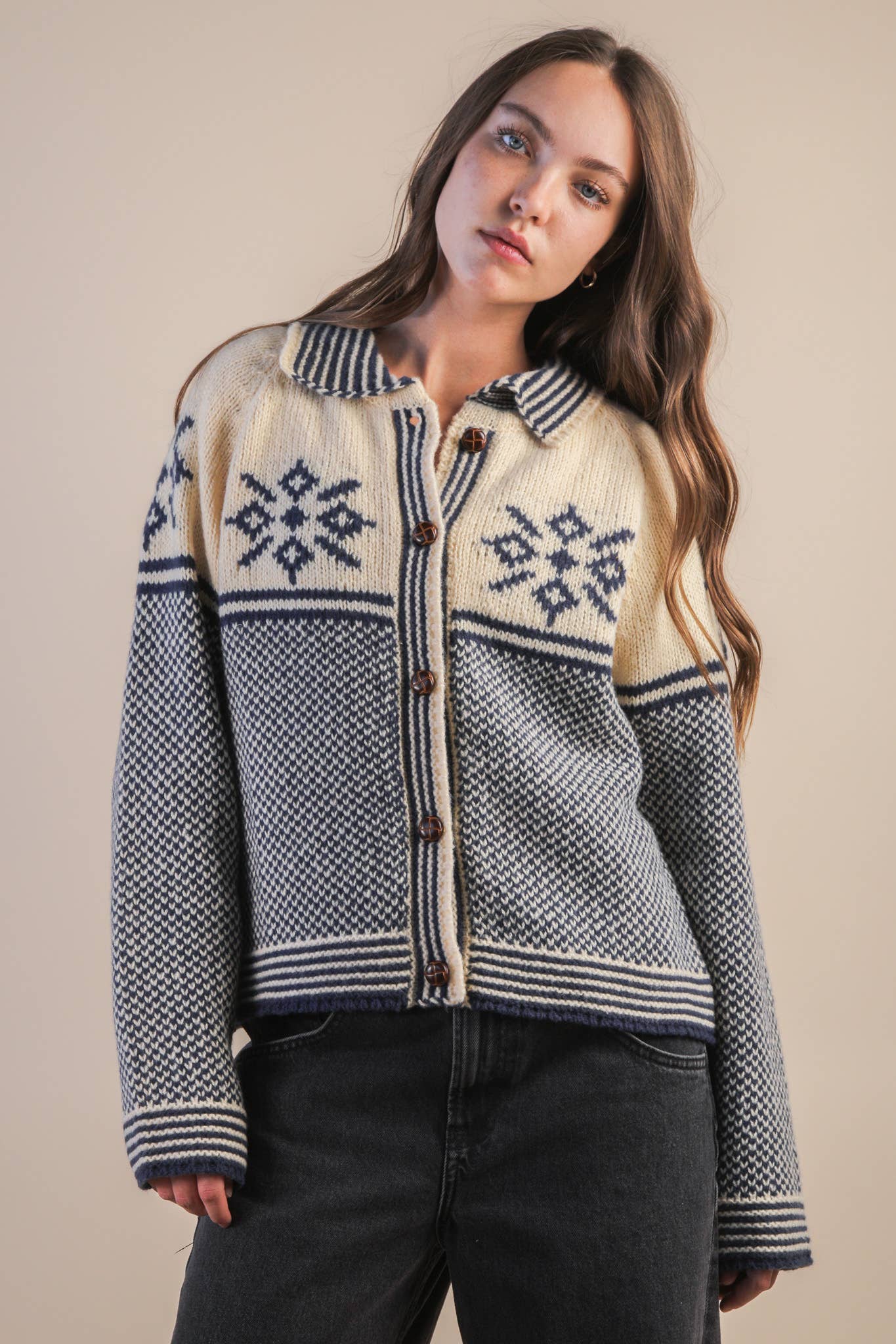Collared Knit Sweater Cardigan