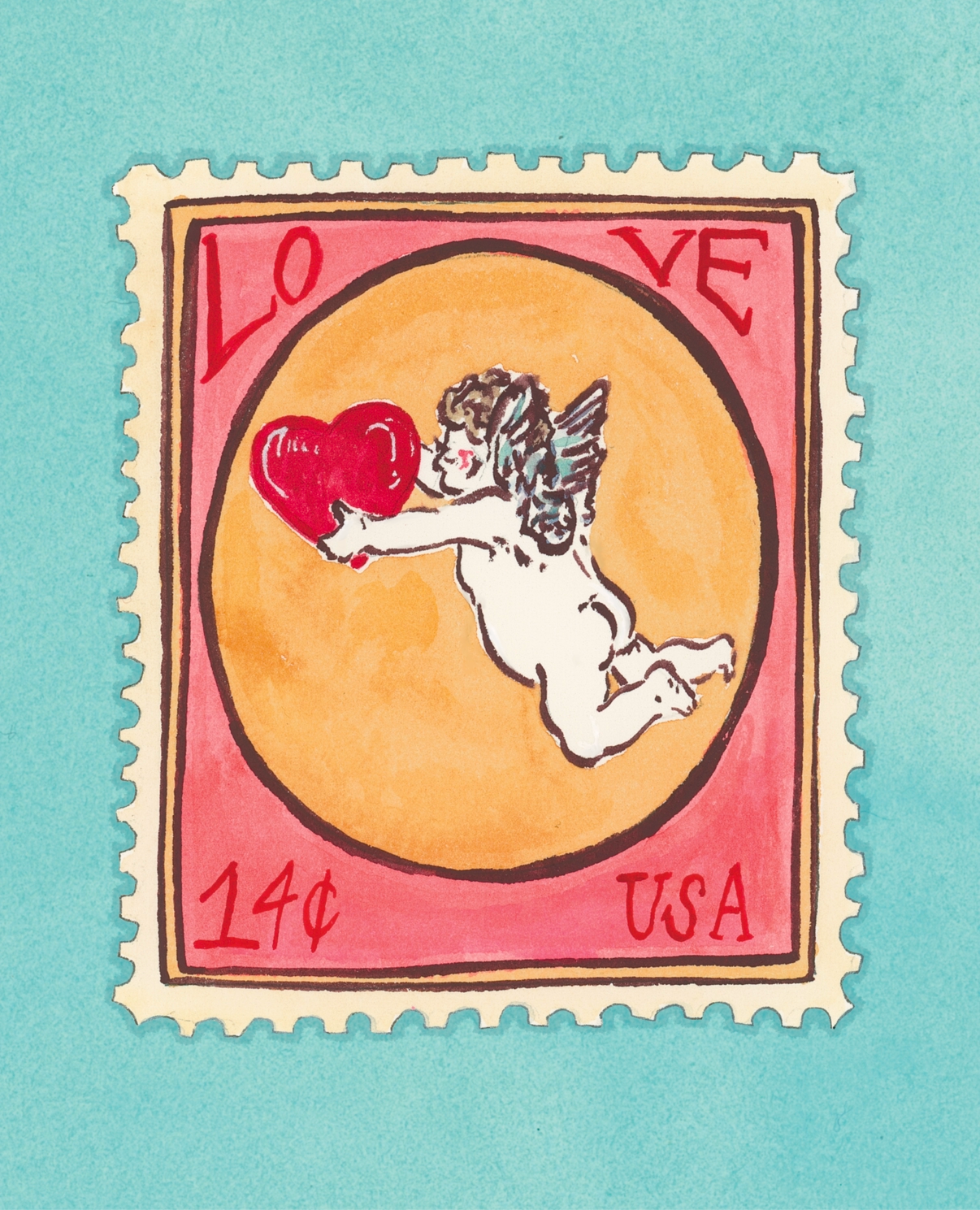 Cupid Vintage Stamp 5x7 Art Print
