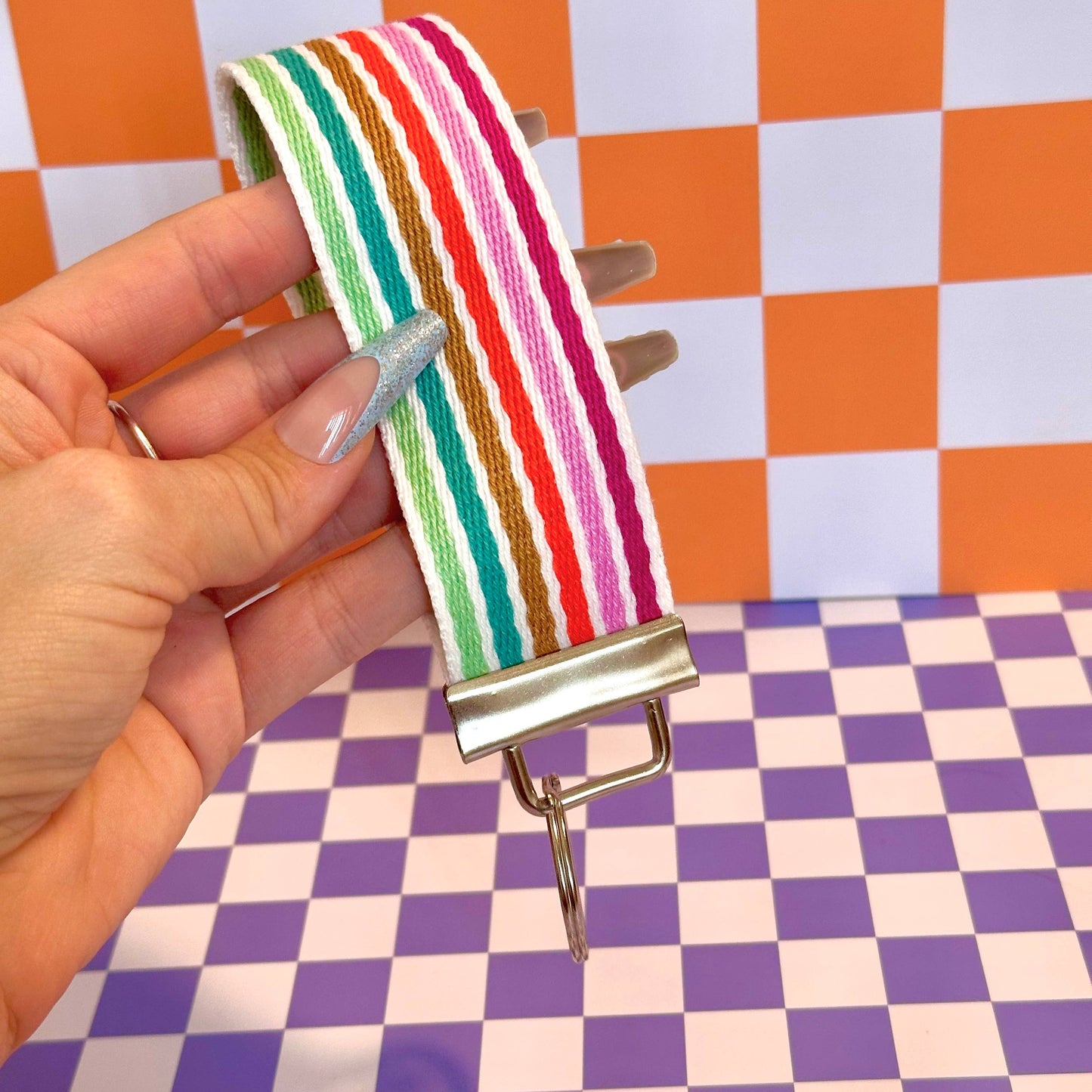 Striped Handmade Wristlet Keychain