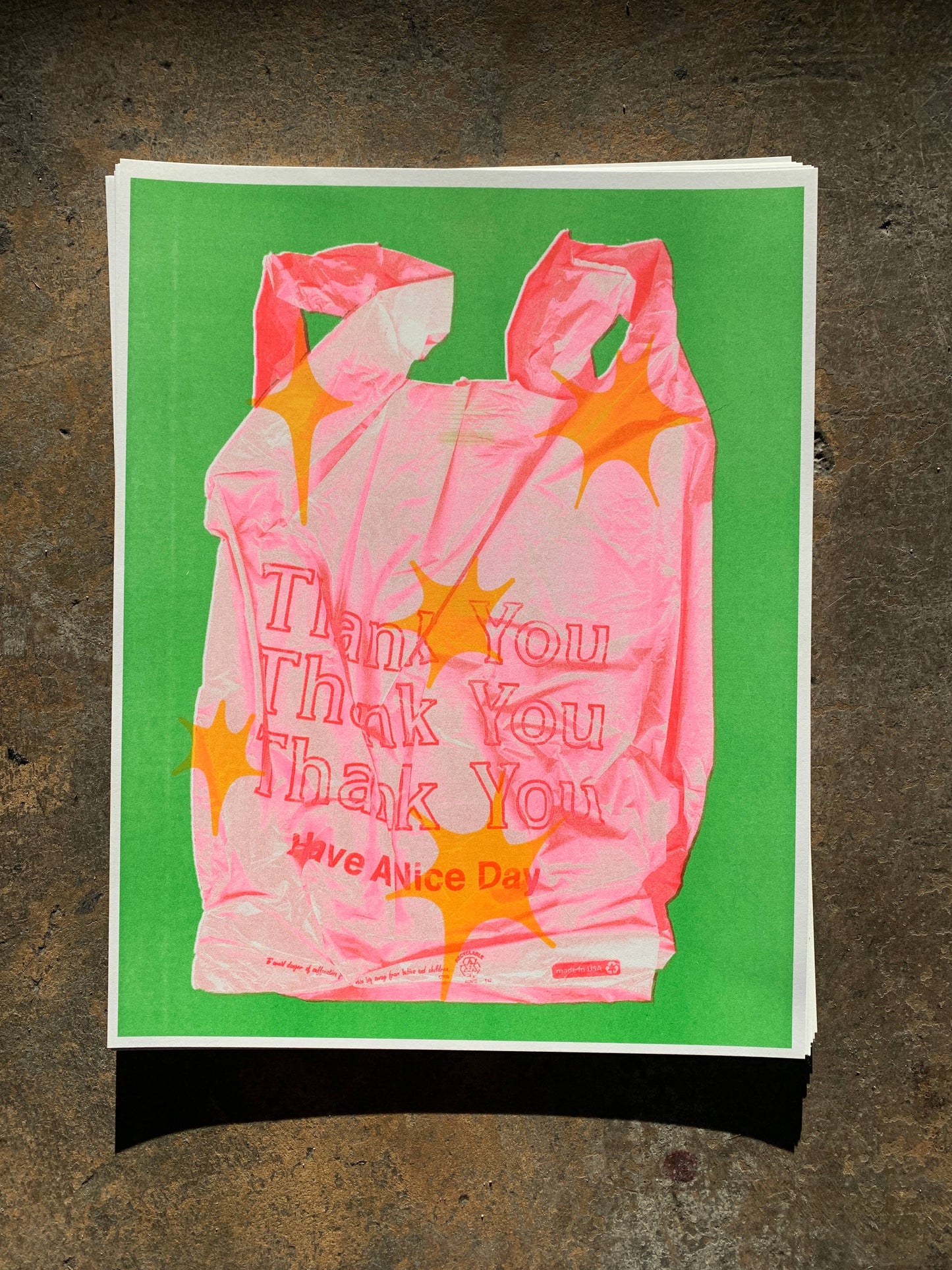 Thank You Bag Green Print