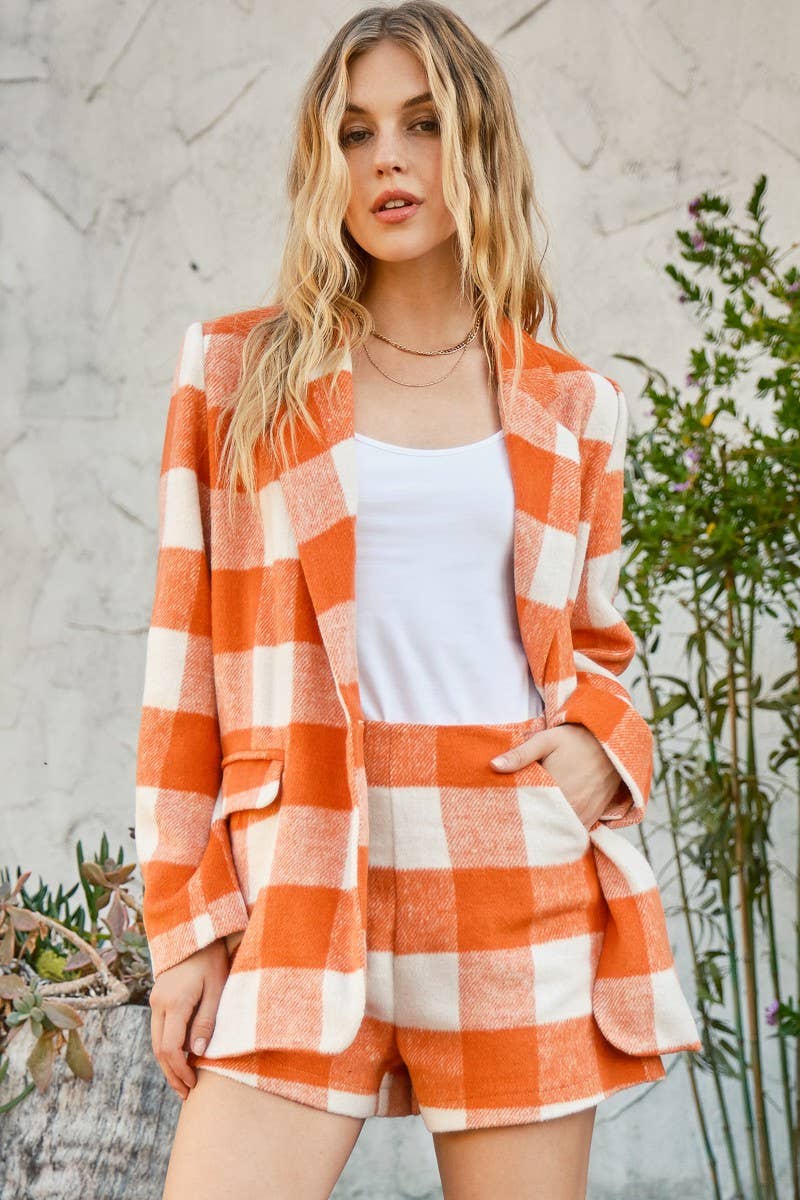 Orange Plaid High Rise Shorts