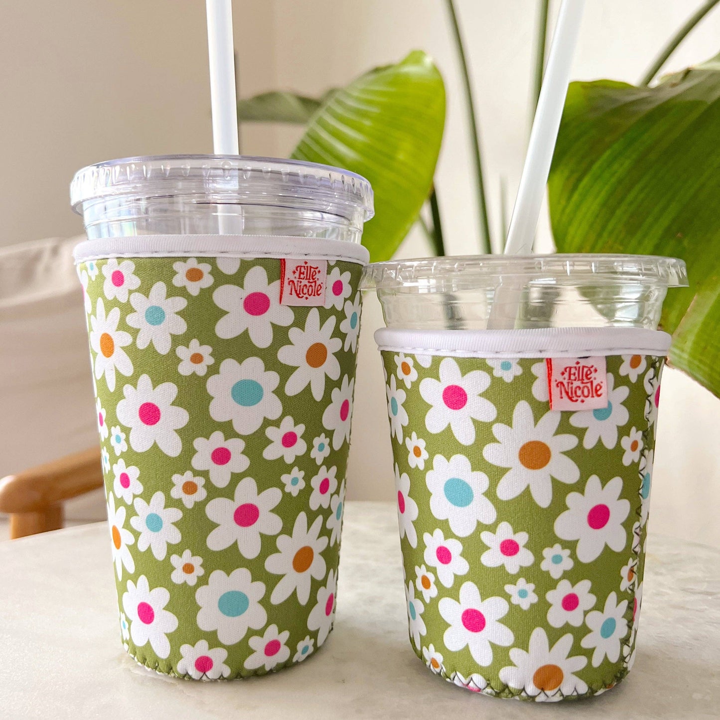 Iced Coffee Cup Cover Green Daisy