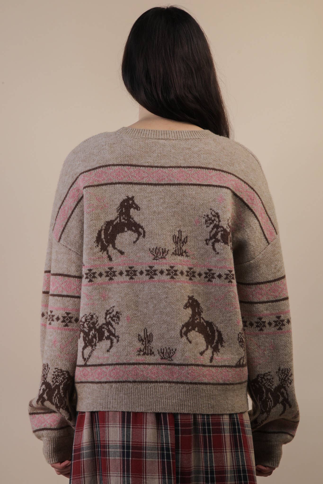 Oversized Western Knit Sweater Taupe