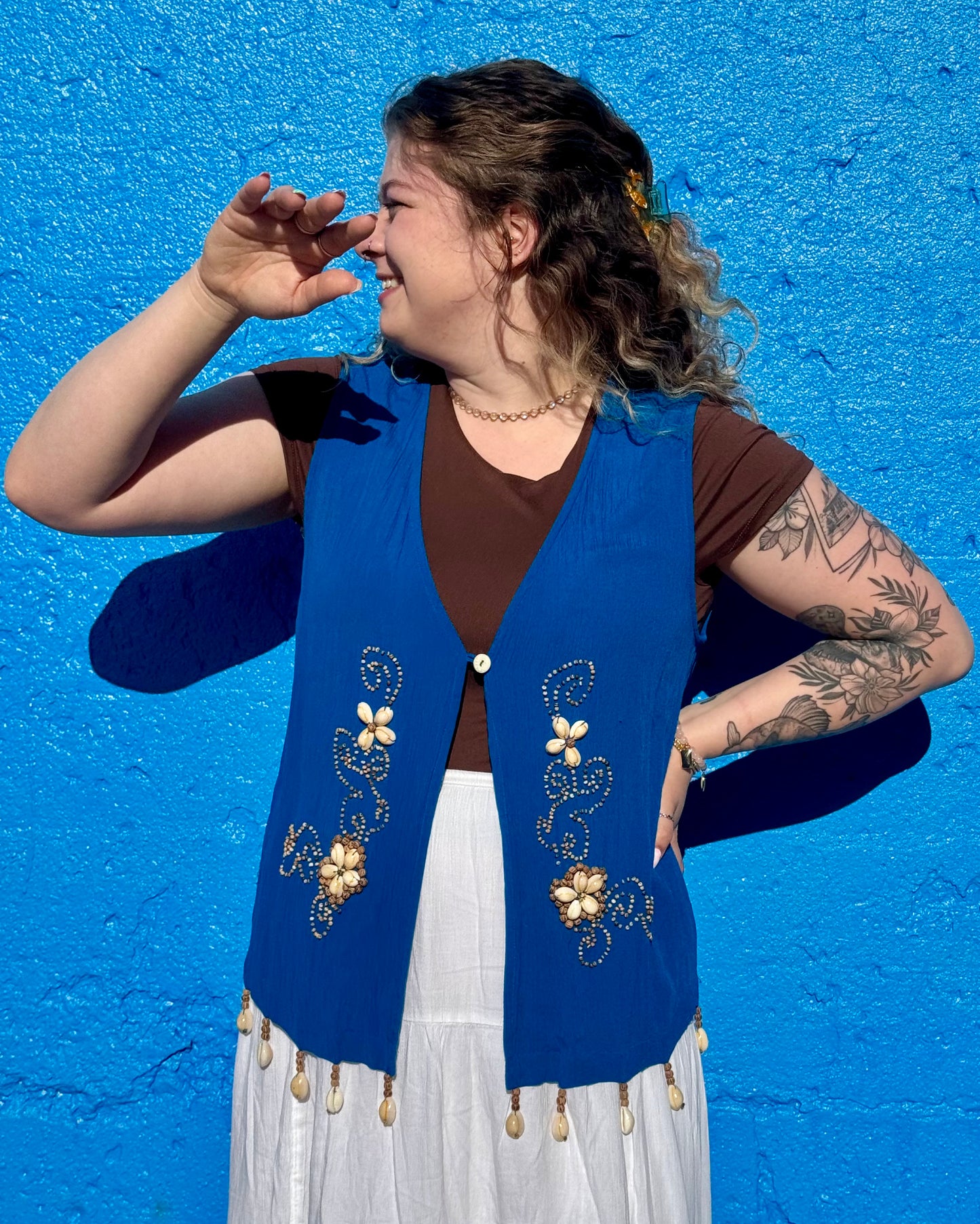 Blue Seashell Vest M/L Vintage