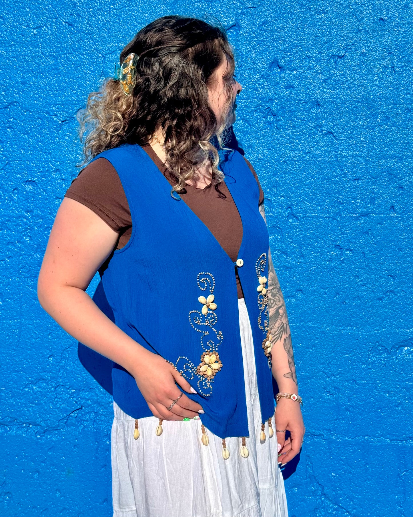 Blue Seashell Vest M/L Vintage