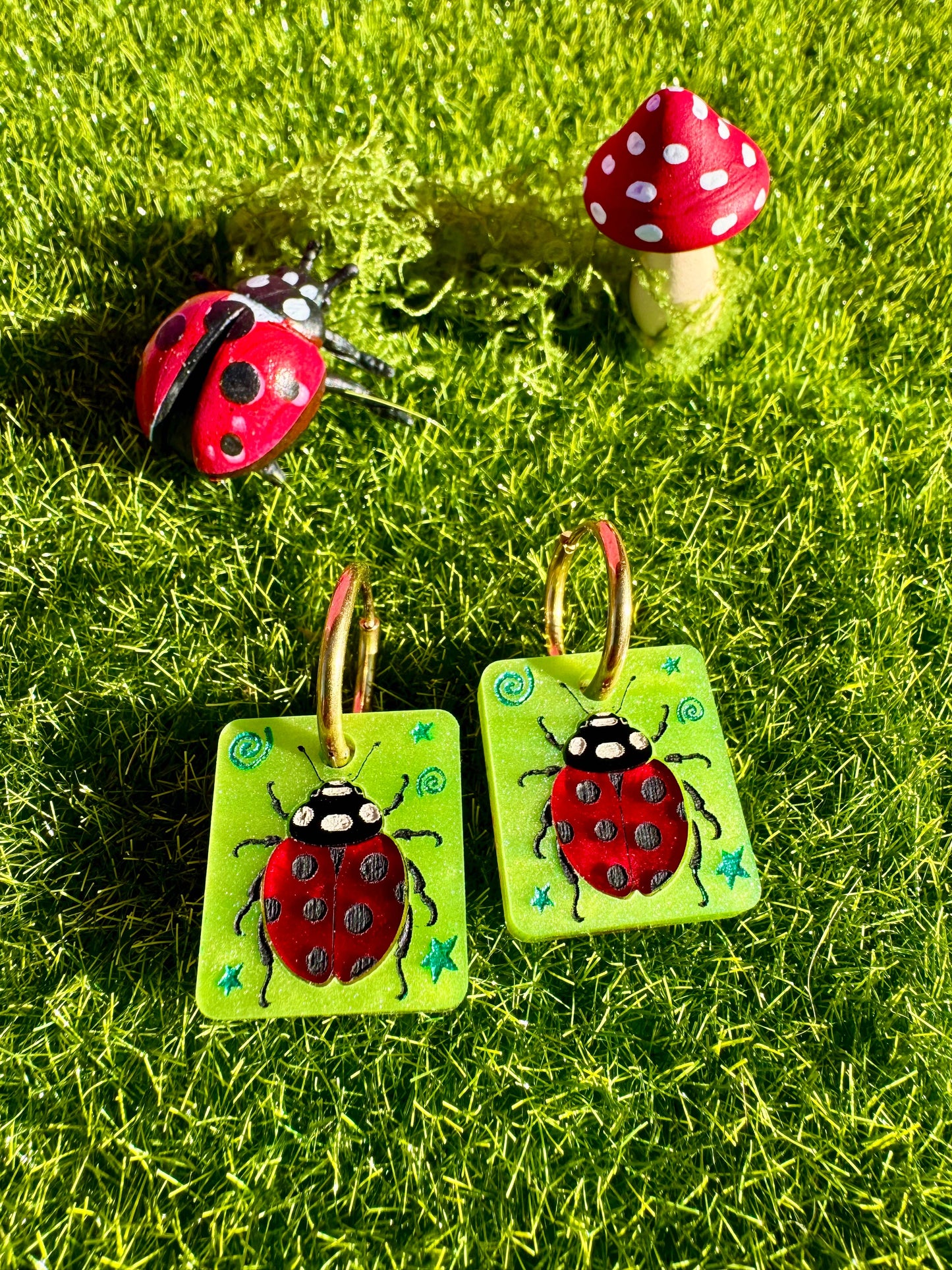 Lady Bug Tile Earrings