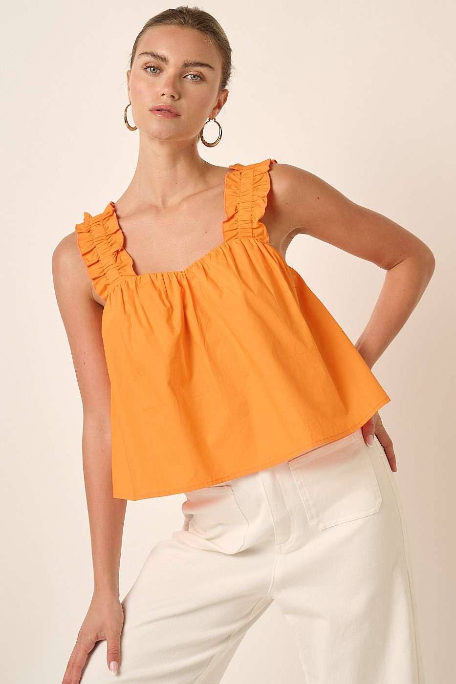 Orange Ruffle Crop Tank