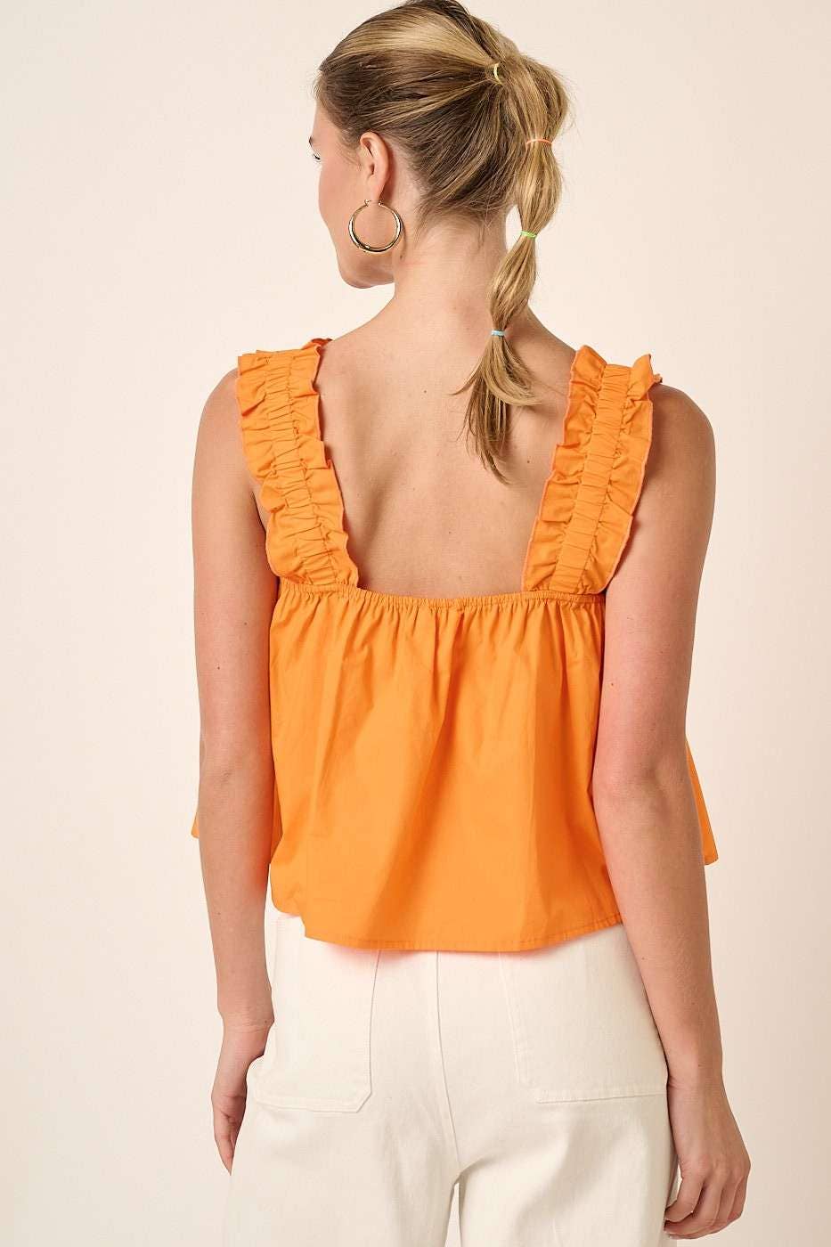 Orange Ruffle Crop Tank