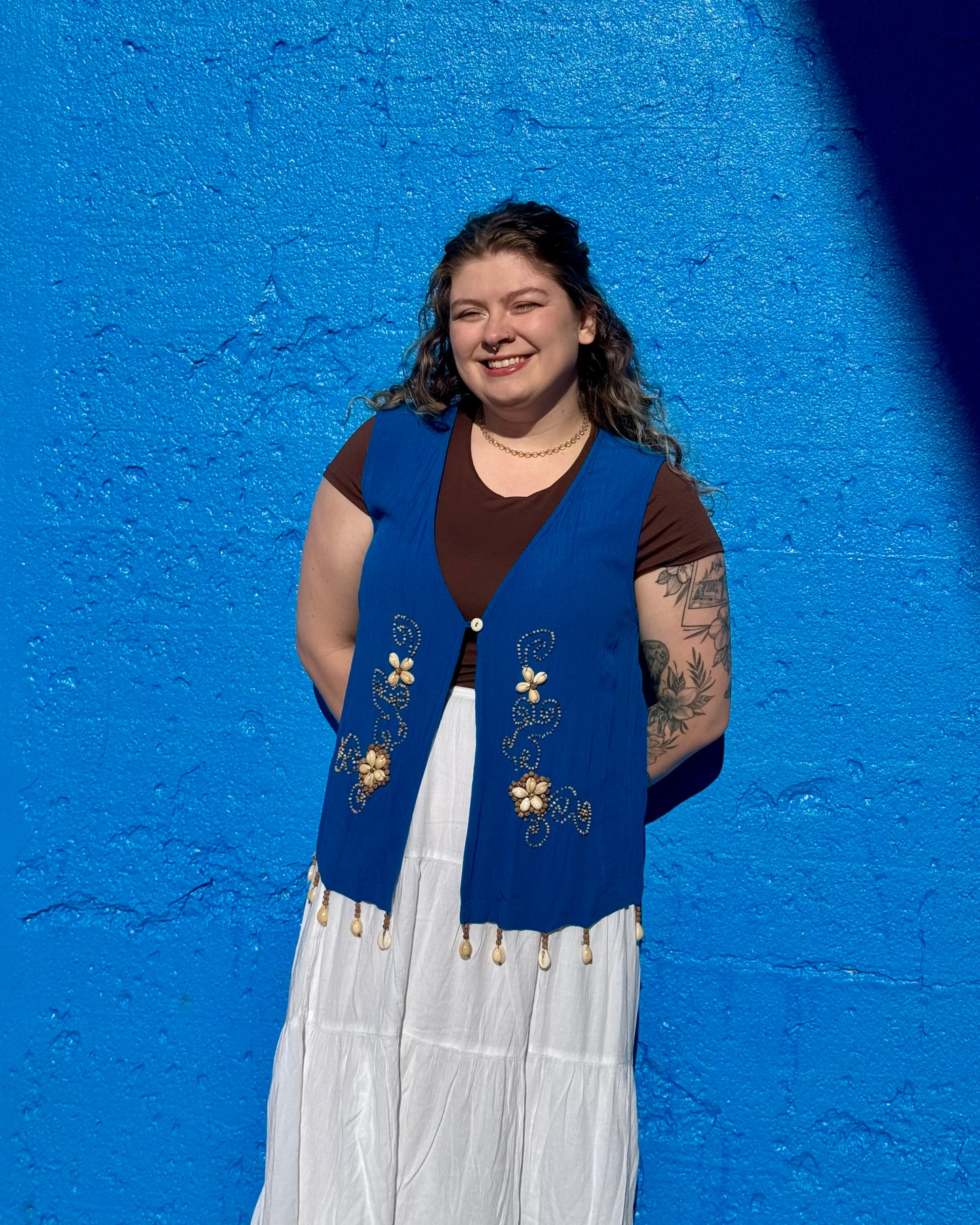 Blue Seashell Vest M/L Vintage