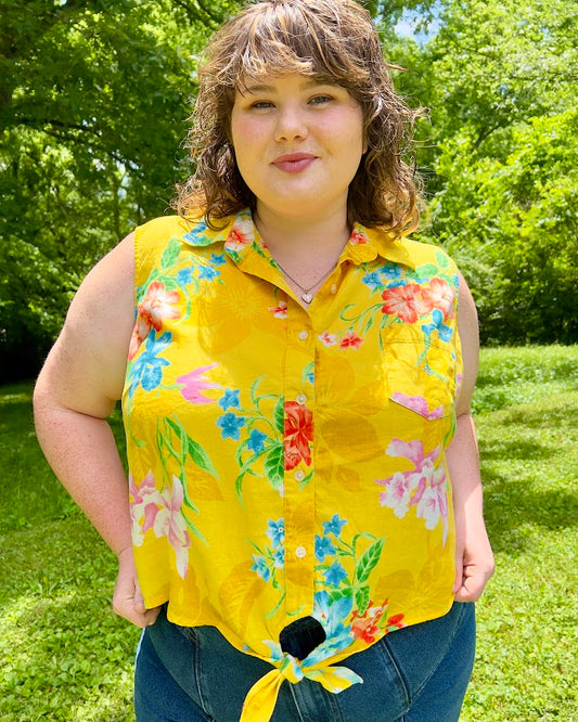 Hawaiian Yellow Tie Top 3X Vintage