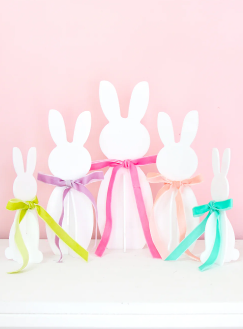 White Acrylic Bunnies with Bows