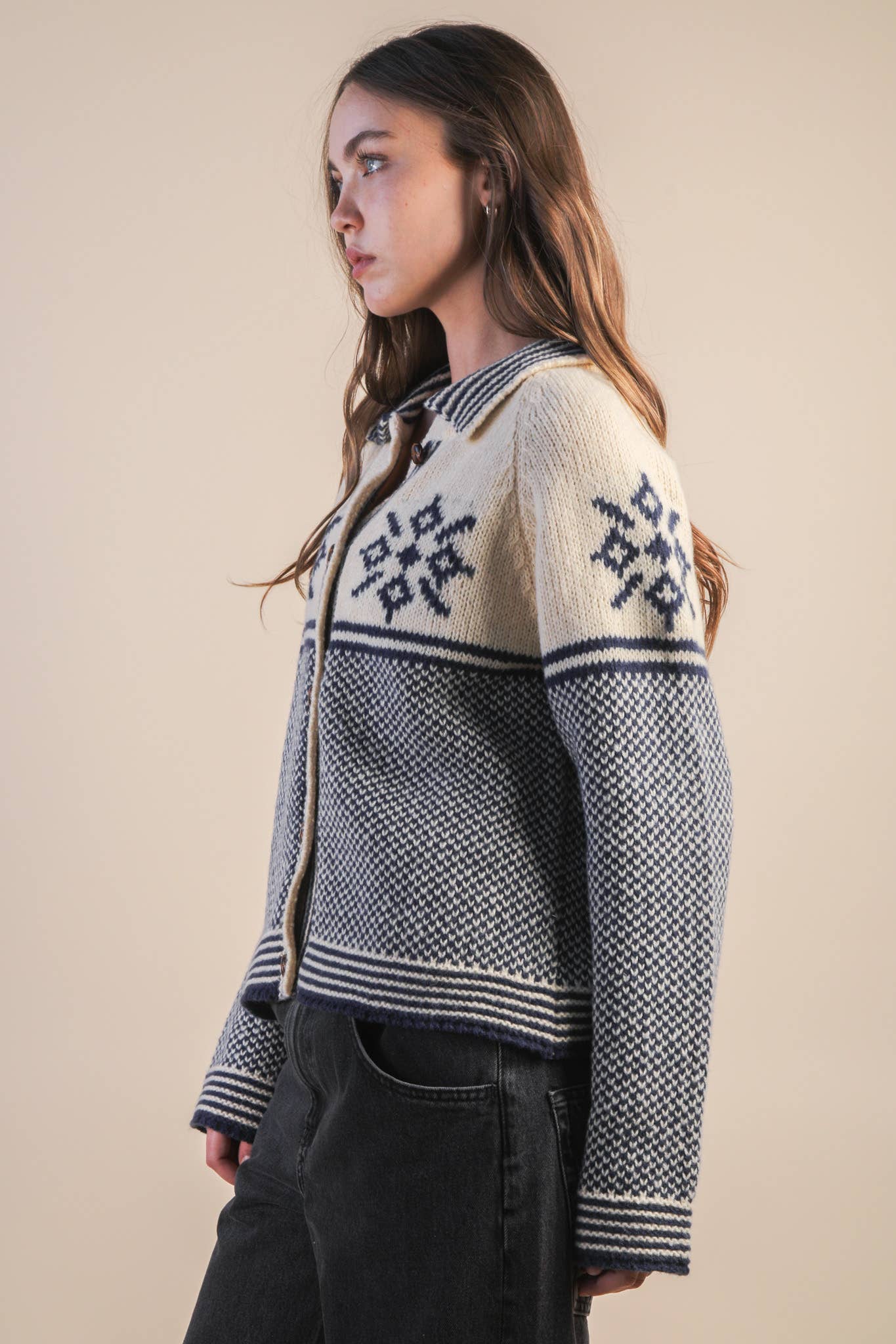 Collared Knit Sweater Cardigan