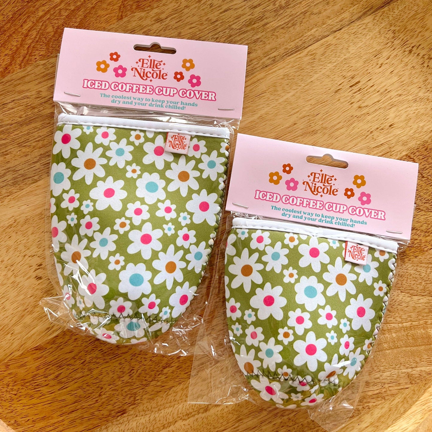Iced Coffee Cup Cover Green Daisy
