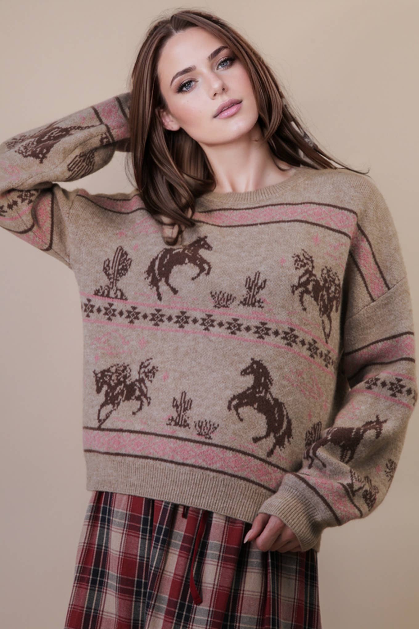 Oversized Western Knit Sweater Taupe