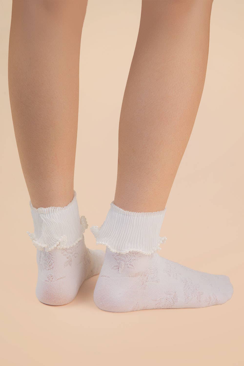 Lace Trim Beaded Crew Socks