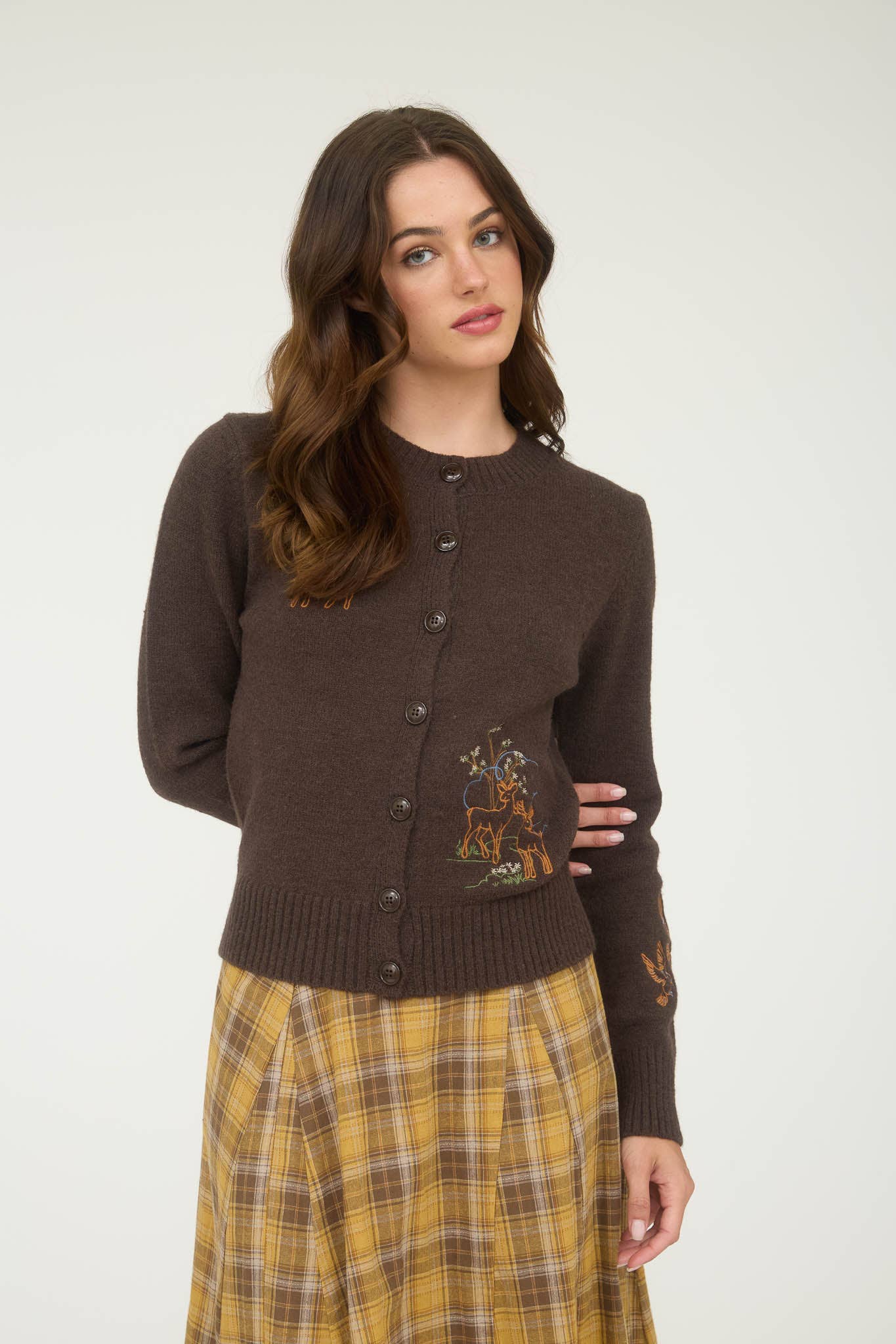 Animal Embroidery Button Down Cardigan