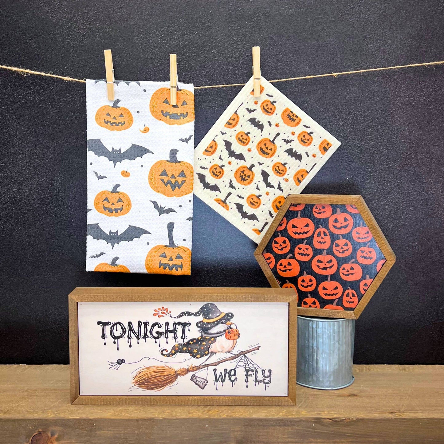 Pumpkins & Bats Swedish Dishcloth