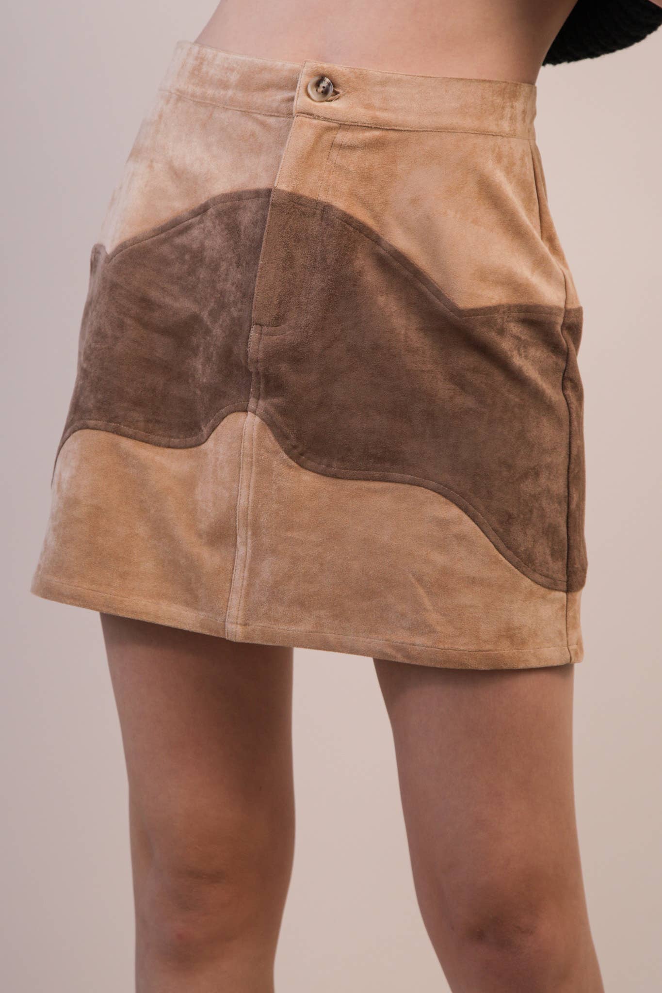Color Block Suede Mini Skirt