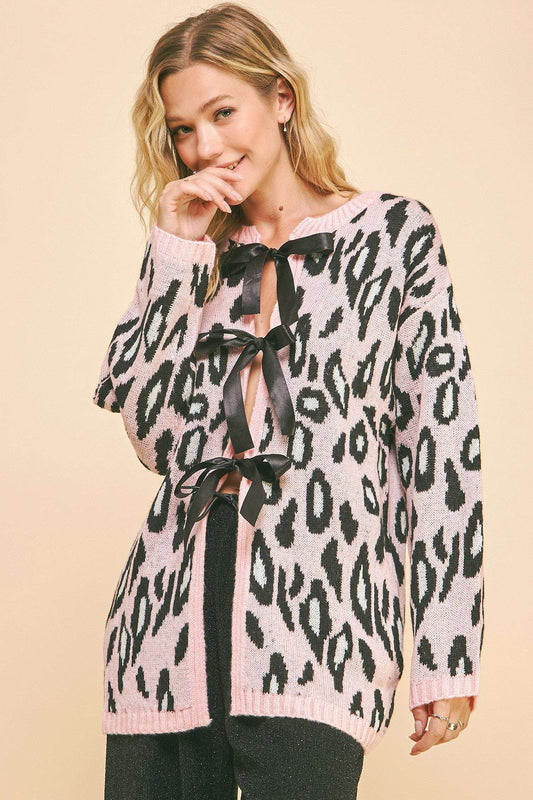 Pink Leopard Bow Cardigan