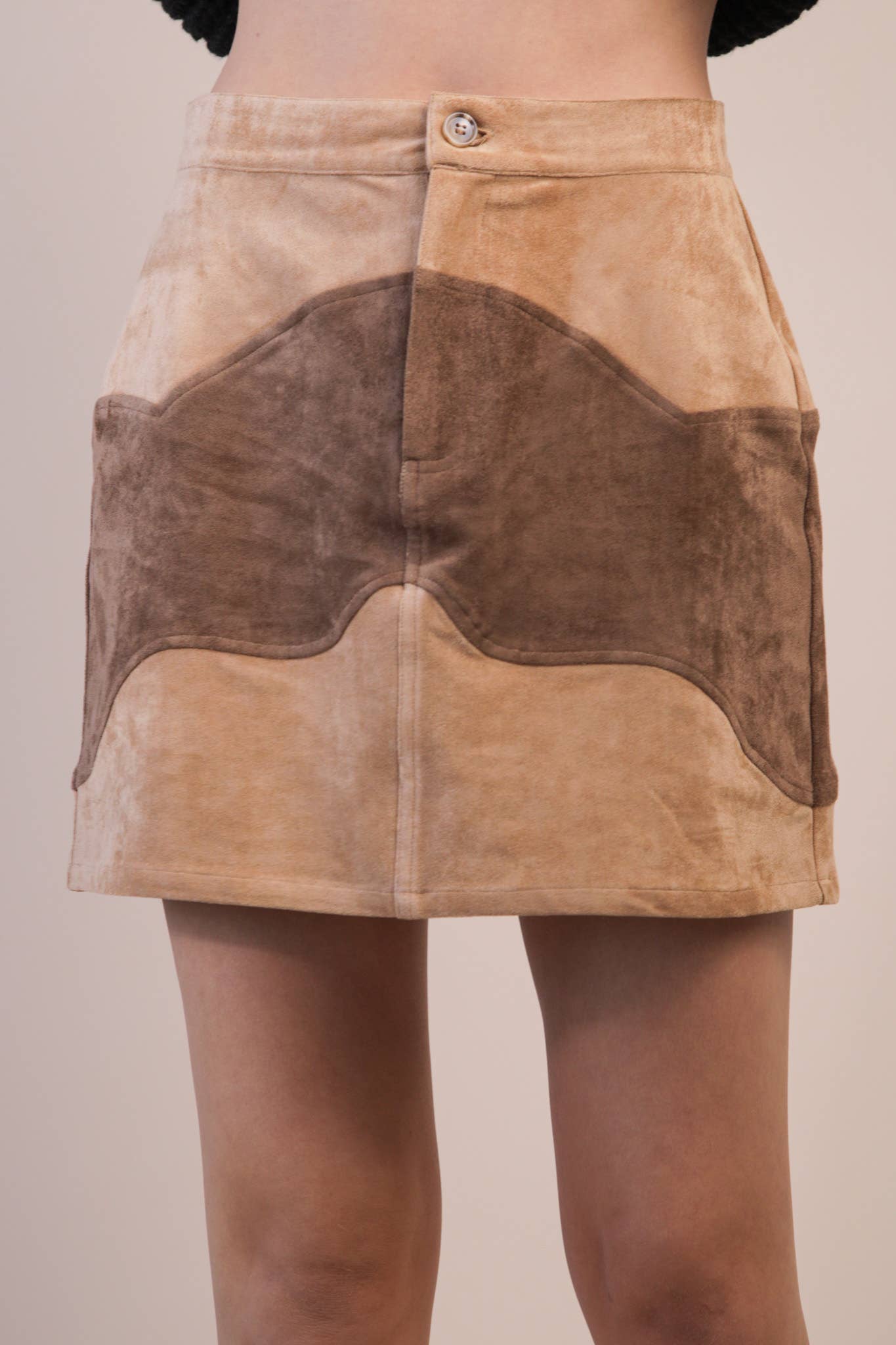 Color Block Suede Mini Skirt