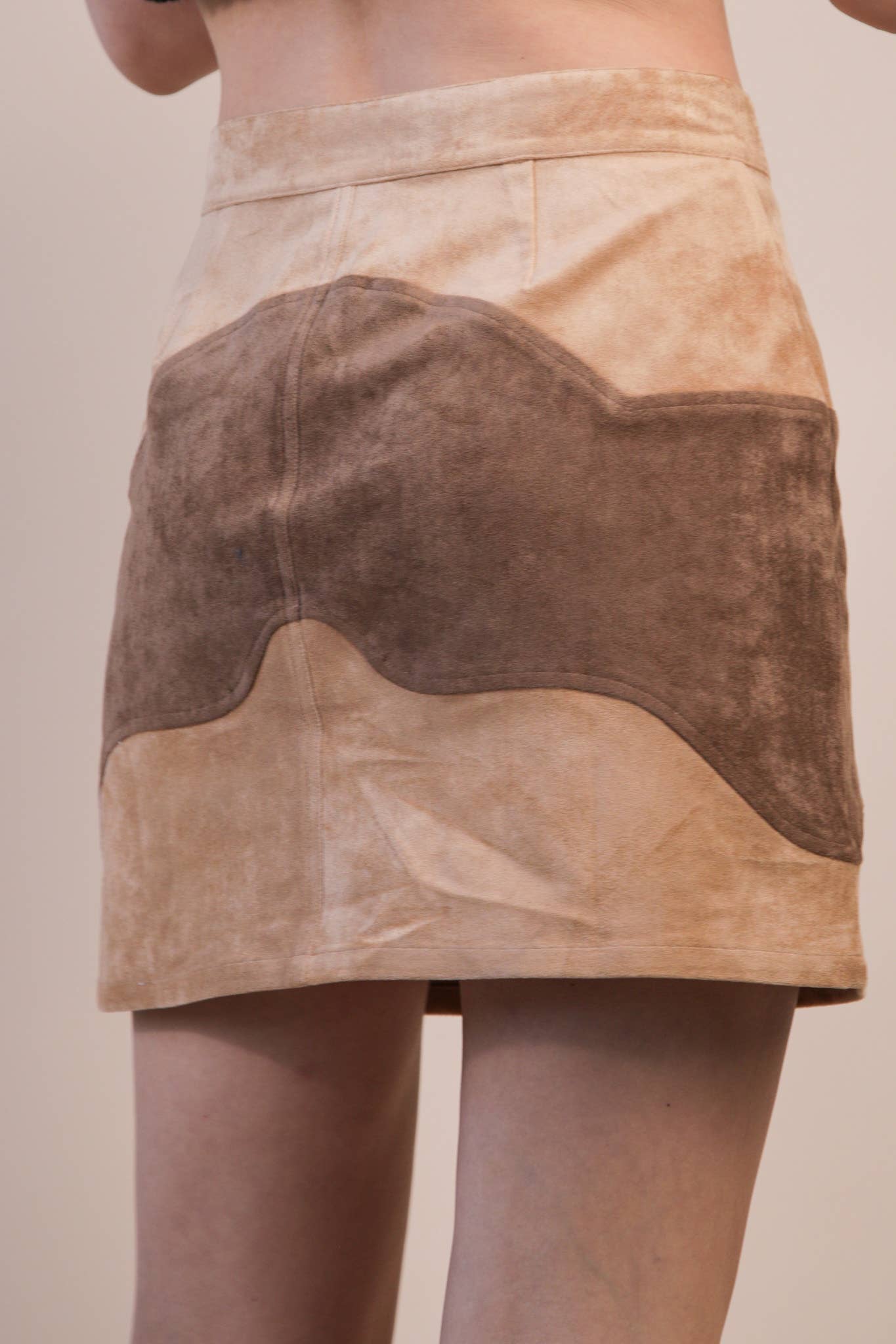 Color Block Suede Mini Skirt