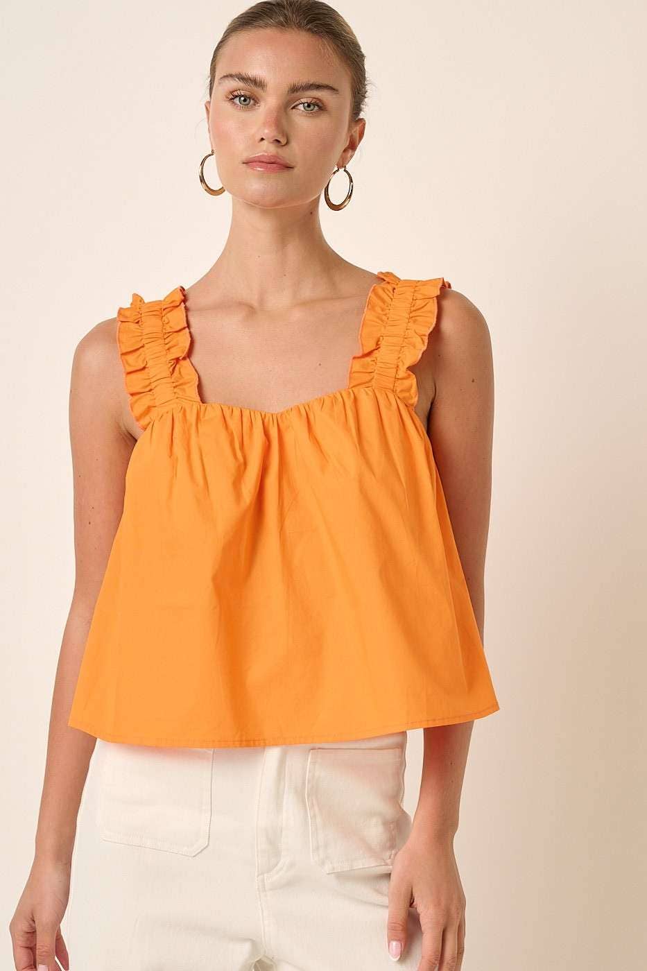 Orange Ruffle Crop Tank