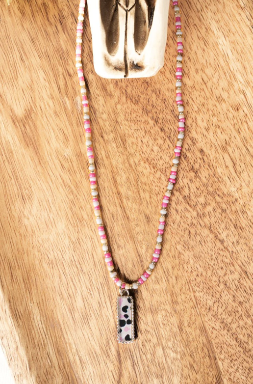 Keep Mooovin' On Pink Cow Beaded Choker