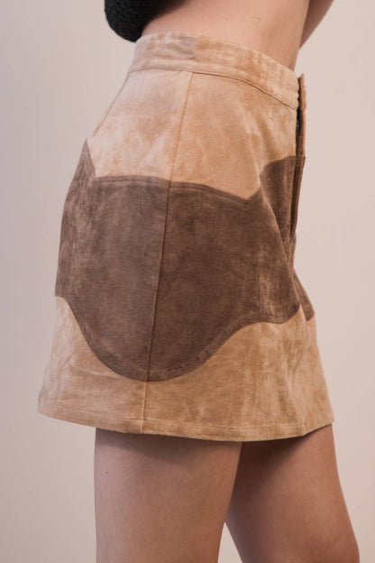 Color Block Suede Mini Skirt