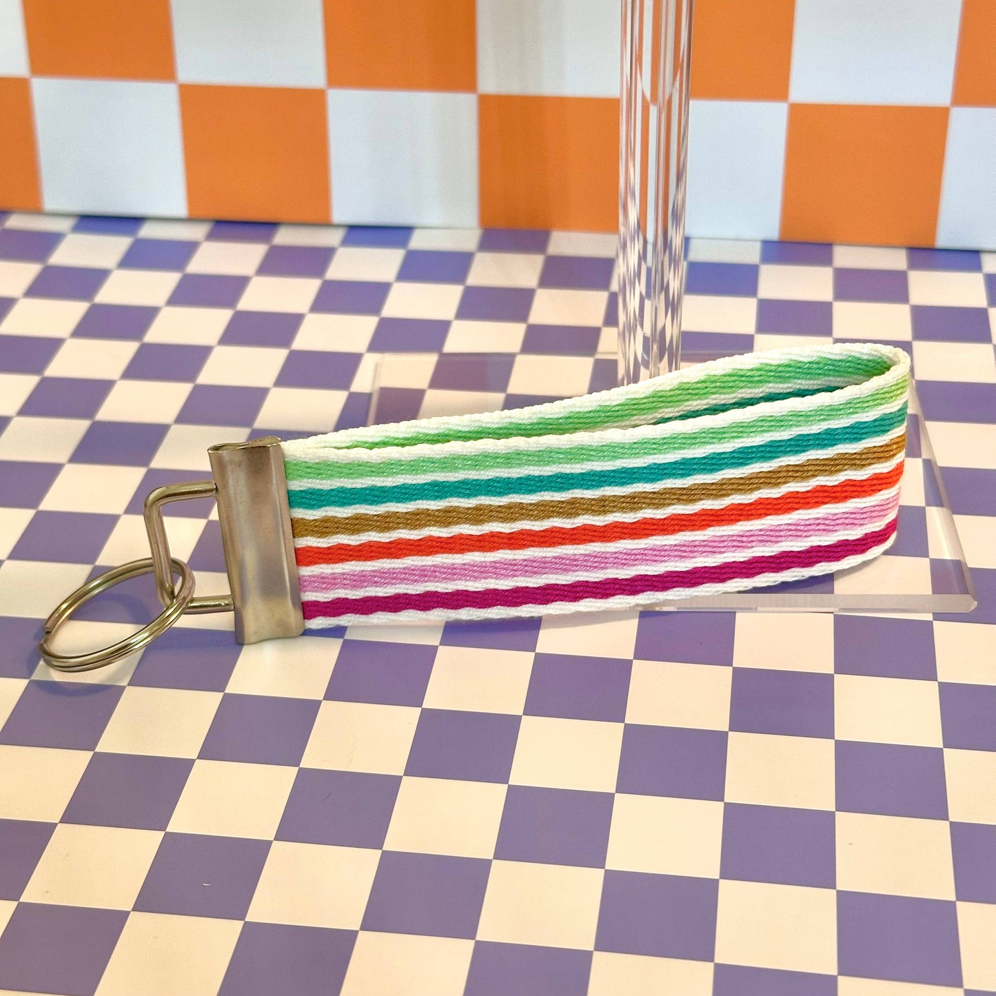 Striped Handmade Wristlet Keychain