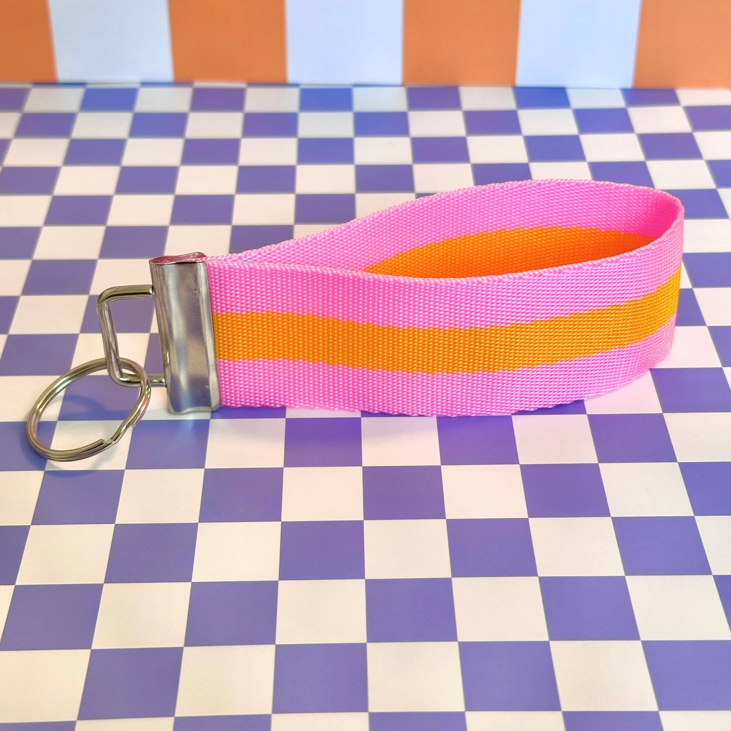 Neon Pink Orange Handmade Wristlet