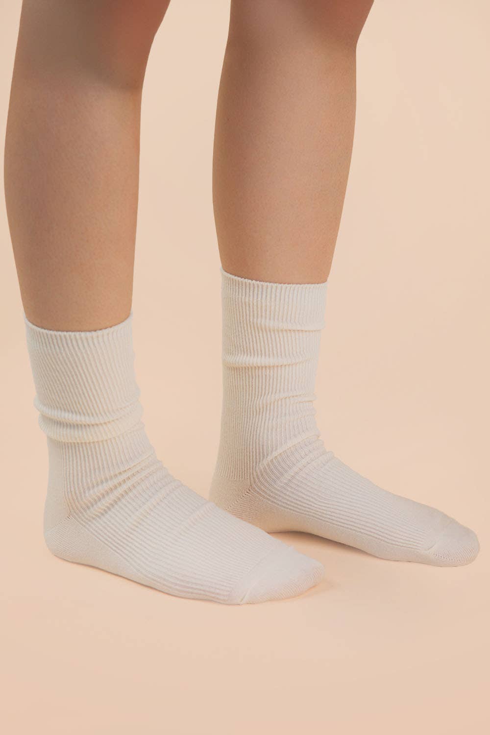 Cream Ribbed Mock Socks