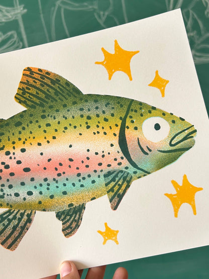 Rainbow Trout Risograph 8.5x11 Print
