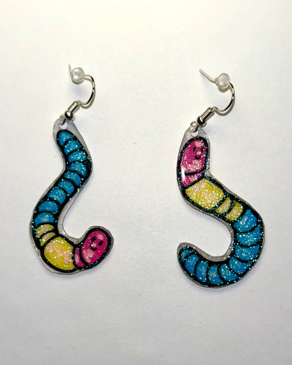 Pride Flag Gummy Worms Shrinky Dink Earrings
