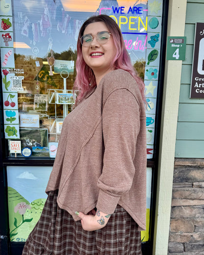 Plus Mocha V-Neck Knit Top