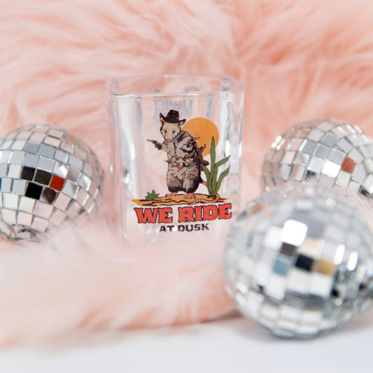 We Ride at Dusk Shot Glass