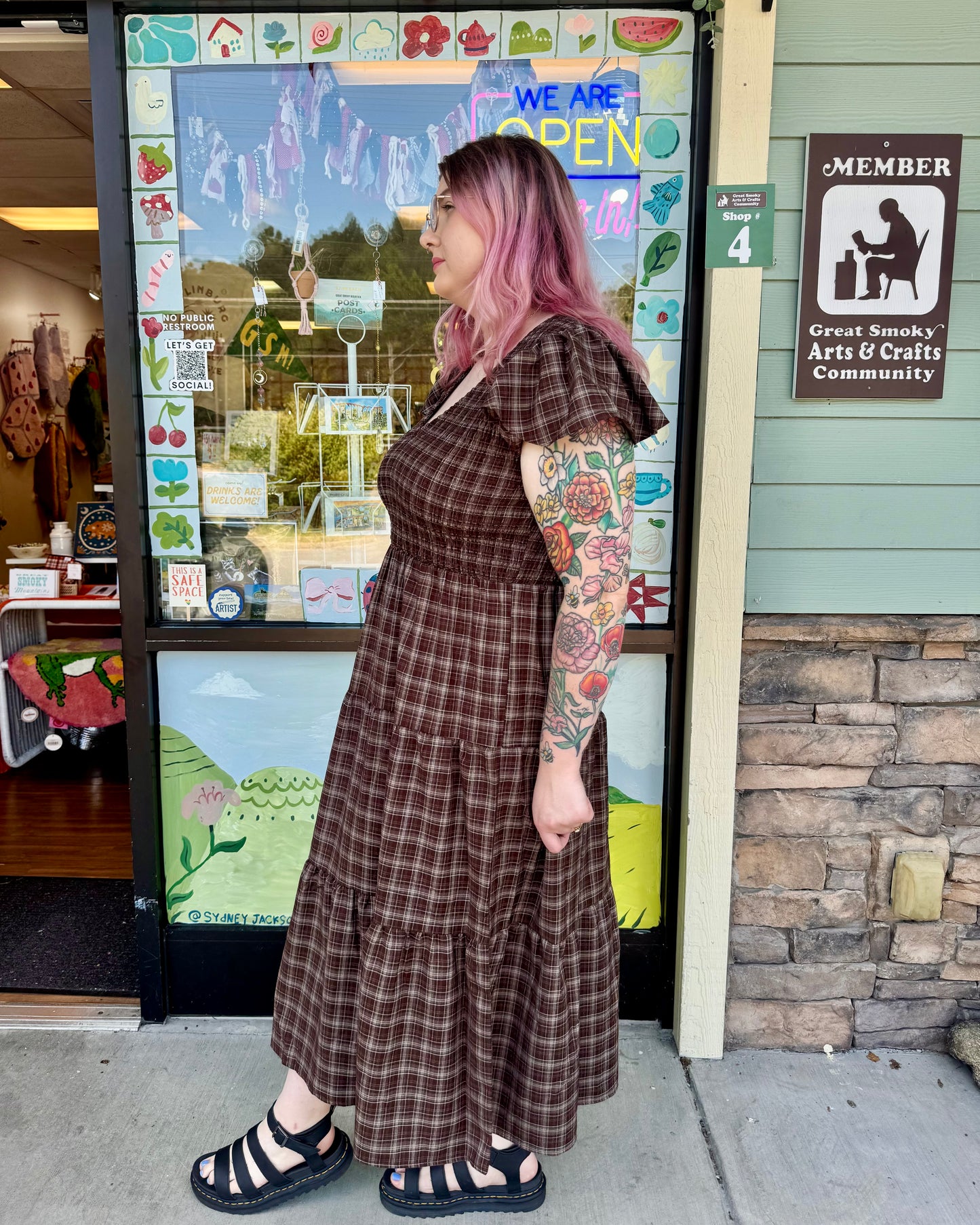 Plus Plaid Smocked Midi Dress