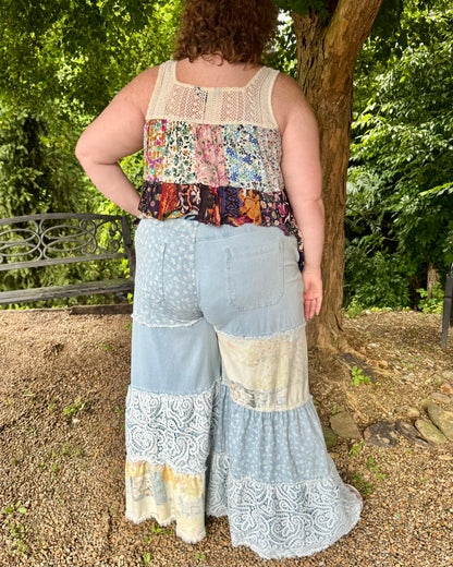 Plus Denim + Lace Bell Bottoms