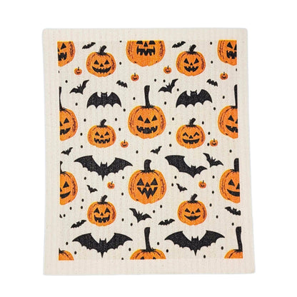 Pumpkins & Bats Swedish Dishcloth