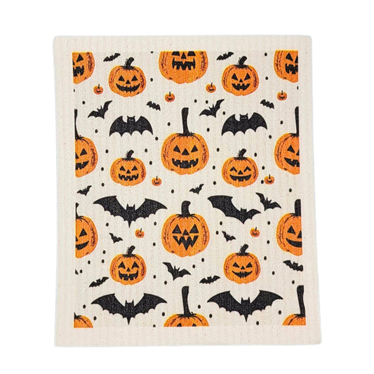 Pumpkins & Bats Swedish Dishcloth