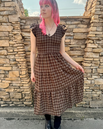 Plaid Smocked Midi Dress
