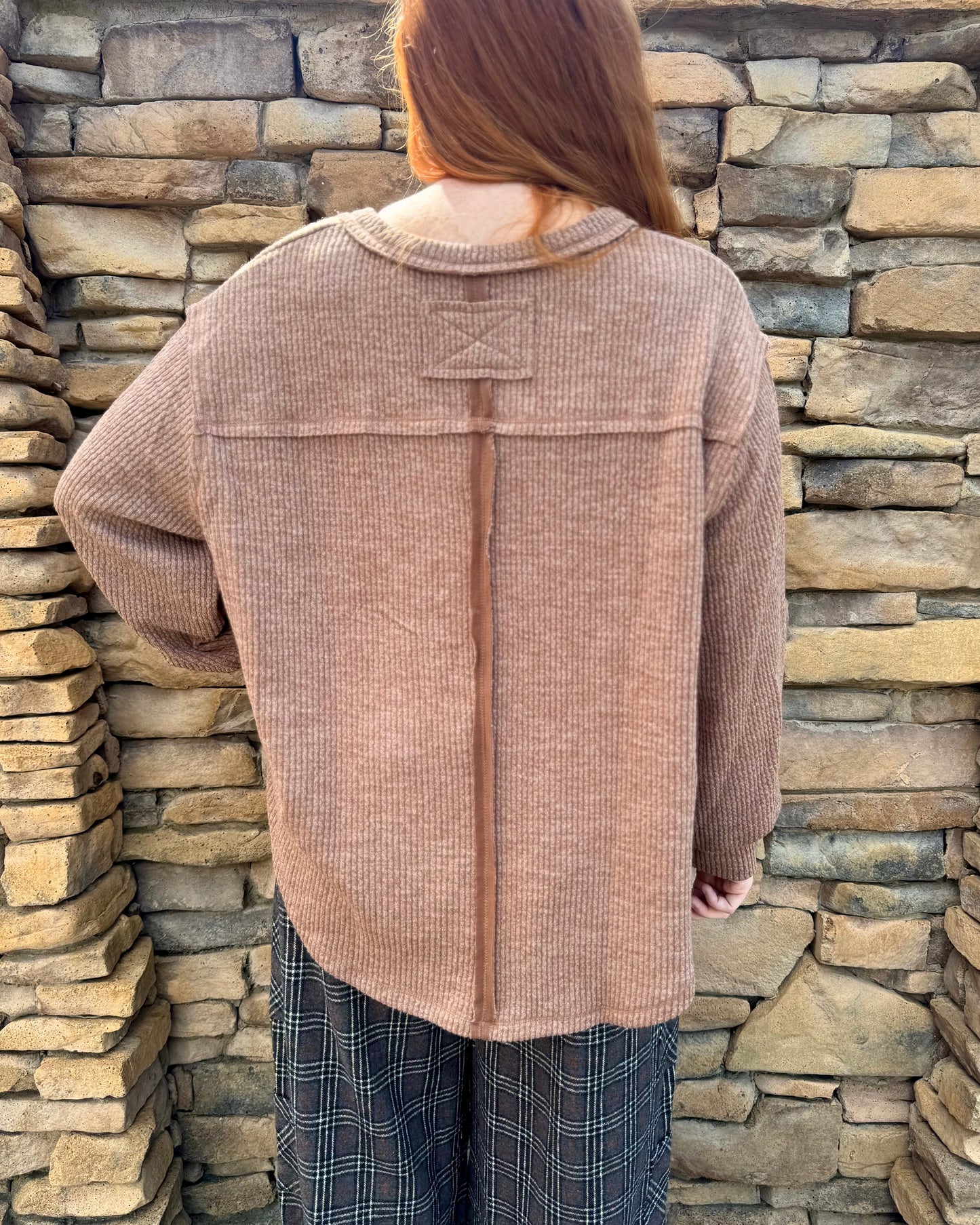 Mocha V-Neck Knit Top