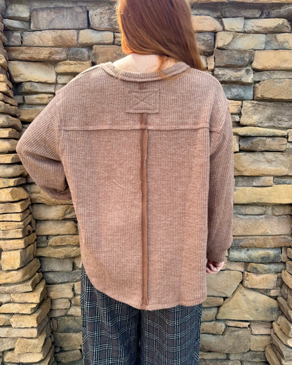 Mocha V-Neck Knit Top