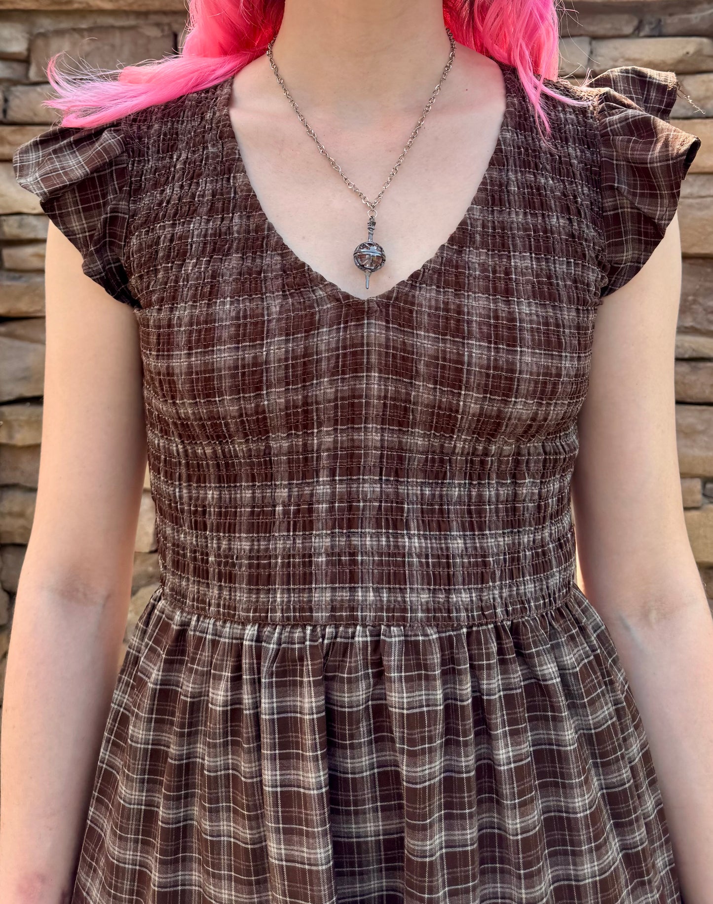 Plaid Smocked Midi Dress