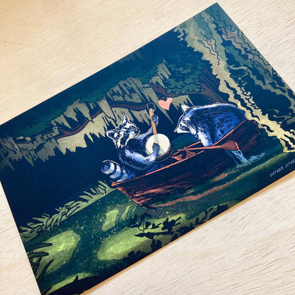 Raccoons On the Bayou Postcard