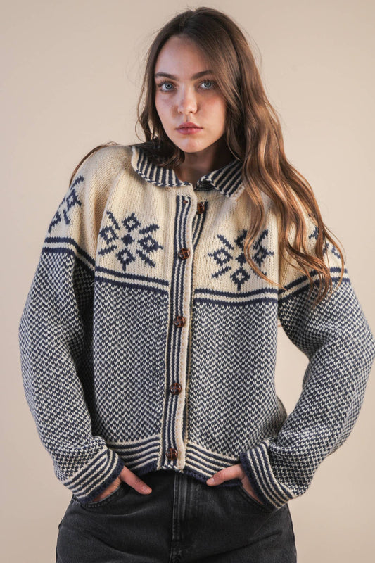 Collared Knit Sweater Cardigan