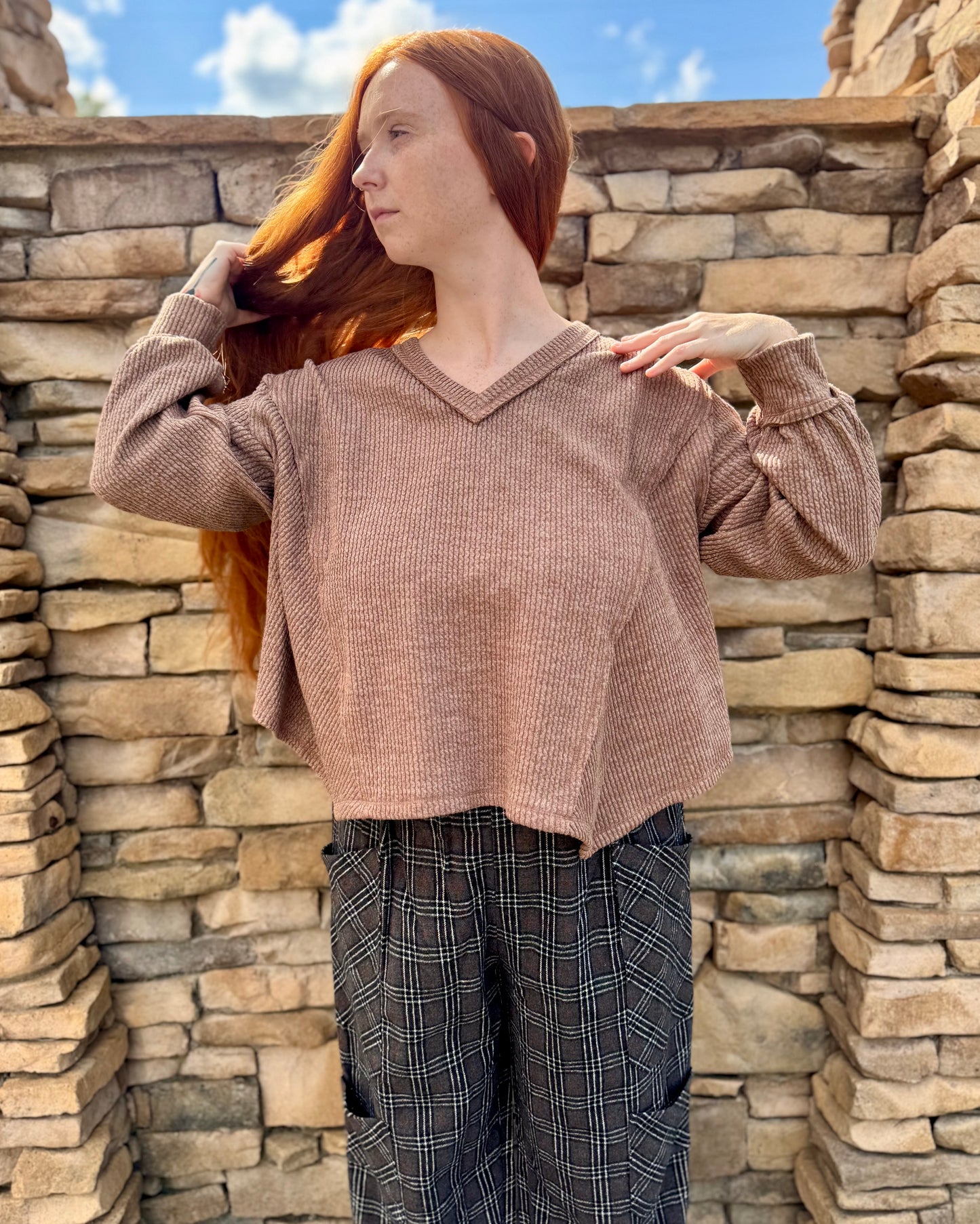 Mocha V-Neck Knit Top